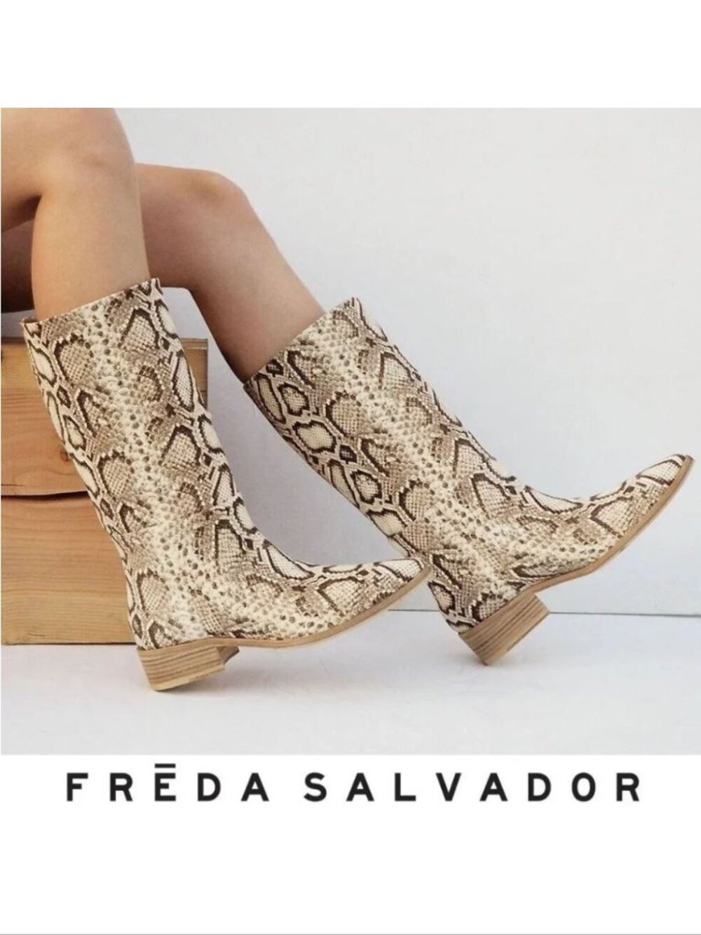 FREDA SALVADOR Julia Mid Calf BOOTS 6 36 Vanilla Snake Embossed LEATHER NEW $625